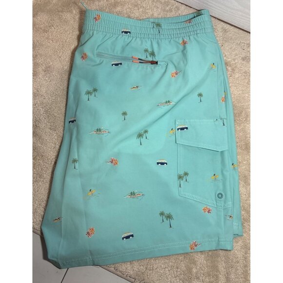 Far West Swim Shorts Mens Aqua Trunks Tropical Print Palm Trees Pockets Lined - Picture 6 of 11